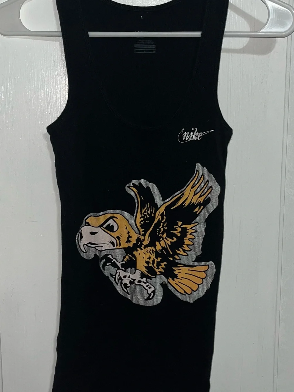 Nike Black Ribbed Tank with White Swoosh & Print